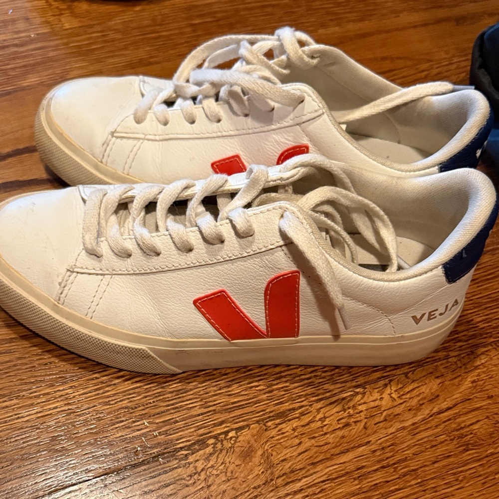 Veja White Sneakers with orange  and Blue Accents size 7